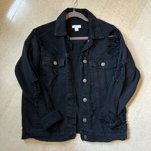 Forever 21 distressed black denim button down jacket
